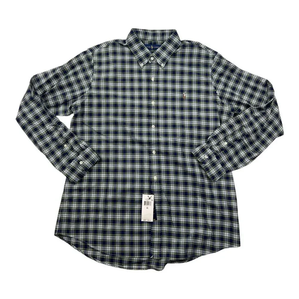 New Ralph Lauren Men US XL Blue Plaid Shirt Long Sleeve Classic Fit Button Down - Picture 2 of 5